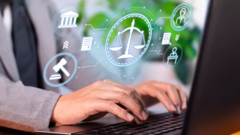 hands-typing-on-laptop-with-legal-icons-emphasizing-privacy-and-ethics-in-paid-nurse-surveys